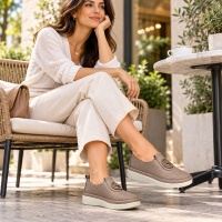 Hakiki Deri Lazer Delikli Tokalı Slip-On Comfort Ayakkabı  Vizon