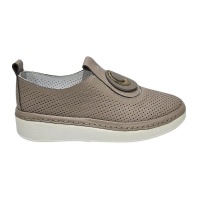 Hakiki Deri Lazer Delikli Tokalı Slip-On Comfort Ayakkabı  Vizon