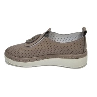 Hakiki Deri Lazer Delikli Tokalı Slip-On Comfort Ayakkabı  Vizon