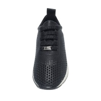 Hakiki Deri Lazer Kesim Dalgalı  Taban Bağcıklı Kadın Sneaker  Siyah 