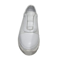 Hakiki Deri Lazer Kesim Slip -On Önü Lastikli Bağcıksız Kadın Sneaker  Beyaz