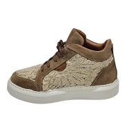 Hakiki Süet Dantel İşlemeli Kadın Boğazlı Sneaker Bot -Taba  Kahve 