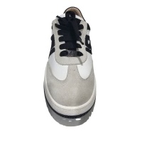 Kadın Hakiki Deri Süet Detaylı Logolu Günlük Sneaker -Ekru  Siyah