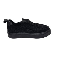  Kadın Hakiki Süet Otantik Örgü  Dantel  İşlemeli Siyah Sneaker 
