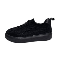  Kadın Hakiki Süet Otantik Örgü  Dantel  İşlemeli Siyah Sneaker 