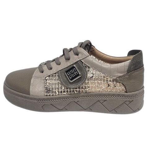 Hakiki Deri Dokulu Pnel Kadın Sneaker -Vizon Bej