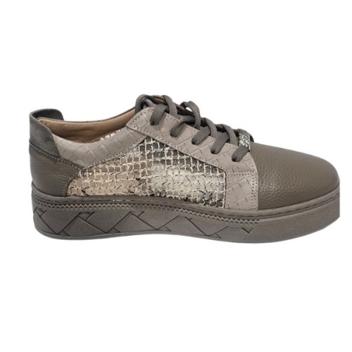Hakiki Deri Dokulu Pnel Kadın Sneaker -Vizon Bej