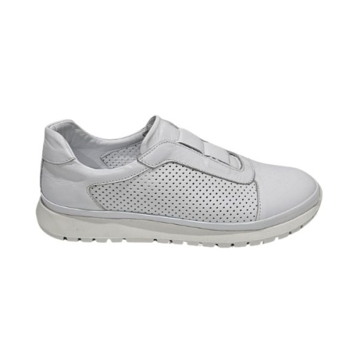 Hakiki Deri Lazer Kesim Slip -On Önü Lastikli Bağcıksız Kadın Sneaker  Beyaz