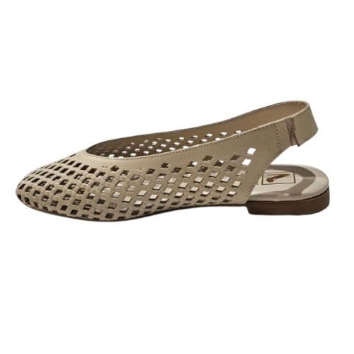Hakiki Deri Örgü  Lazer Kesim İçi Dışı Deri Slingback Kadın Sandalet Babet  Vizon  Bej