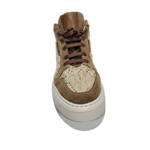 Hakiki Süet Dantel İşlemeli Kadın Boğazlı Sneaker Bot -Taba  Kahve 