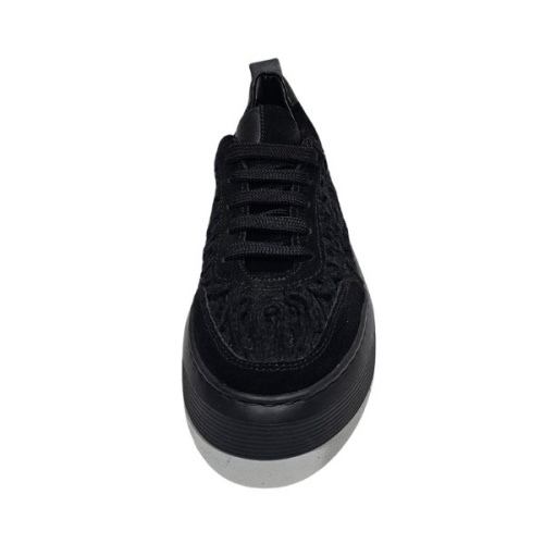  Kadın Hakiki Süet Otantik Örgü  Dantel  İşlemeli Siyah Sneaker 